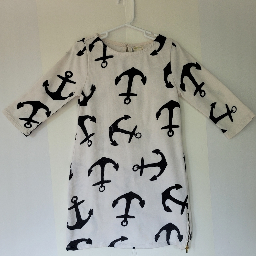 White Dress with Black Anchor Print